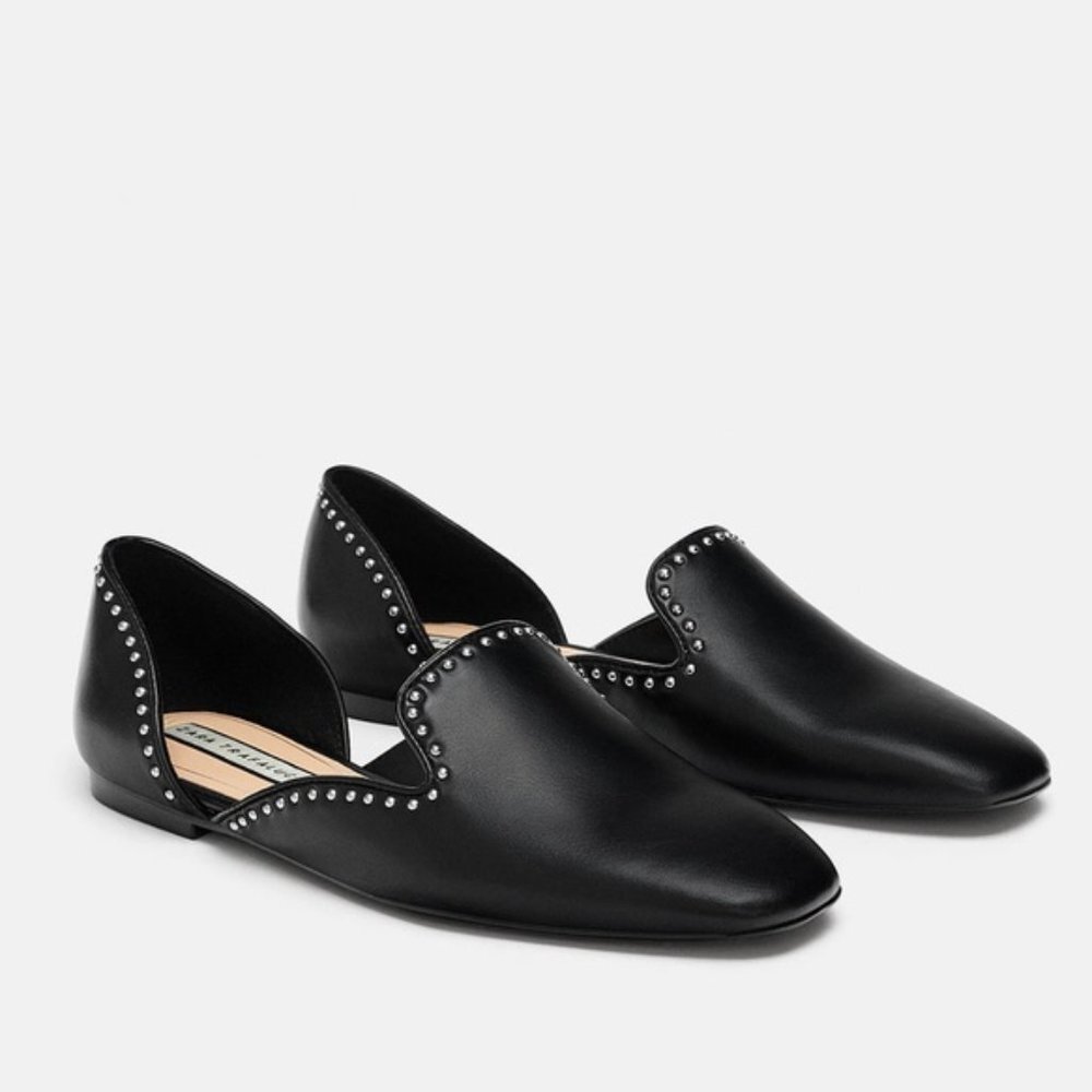 ZARA BLACK GOLD STUDDED LOAFERS BRAND NEW WITH TAGS US 7.5 EUR 38